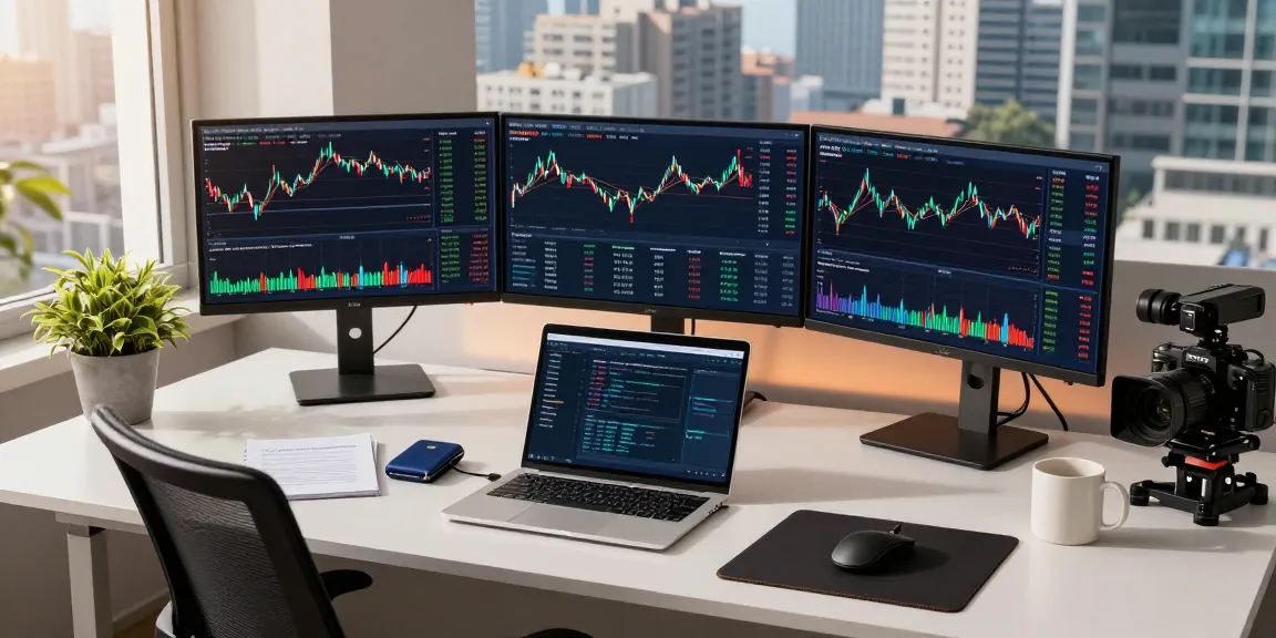 HCNWF stock price displayed on monitors in a modern cryptocurrency trading workspace, reflecting real-time market analytics and secure DeFi dashboard.