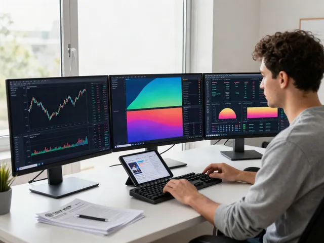Trader analyzing TradingView charts in a modern home office setup.