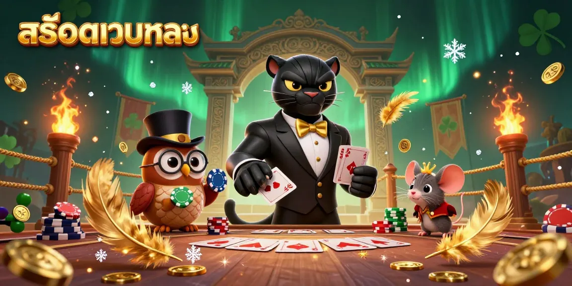 Engaging scene of stylish character interaction featuring สล็อตเว็บตรง with card dealing and dynamic casino elements.