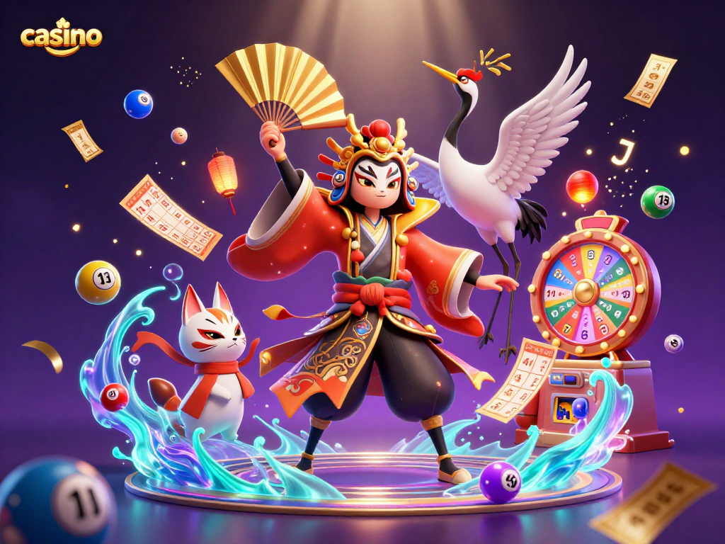 Experience the excitement of casino gaming with colorful lottery balls and vibrant prize elements.