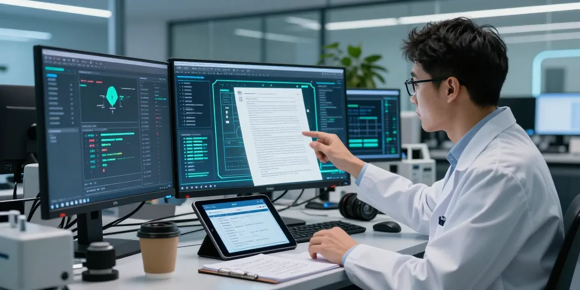 Data analyst checking for fraud in PDF files using advanced technology.