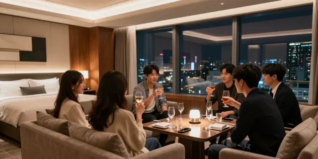 강남 구구단의 고급스러운 독립 룸에서 즐거운 시간을 보내는 모습