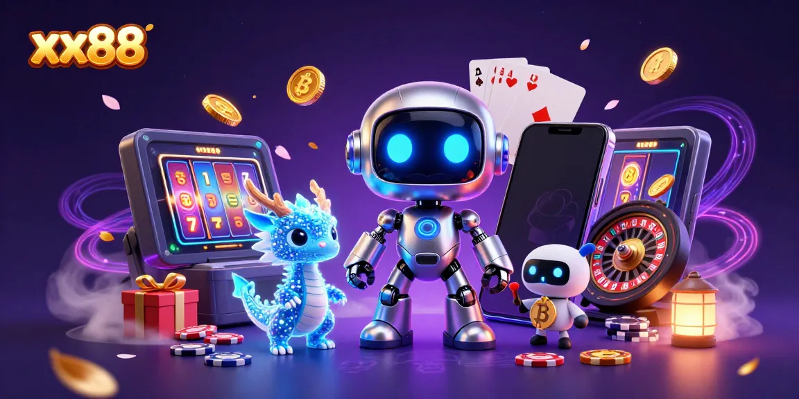 Explore exciting gaming with xx88's vibrant 3D illustration featuring crypto gaming elements.