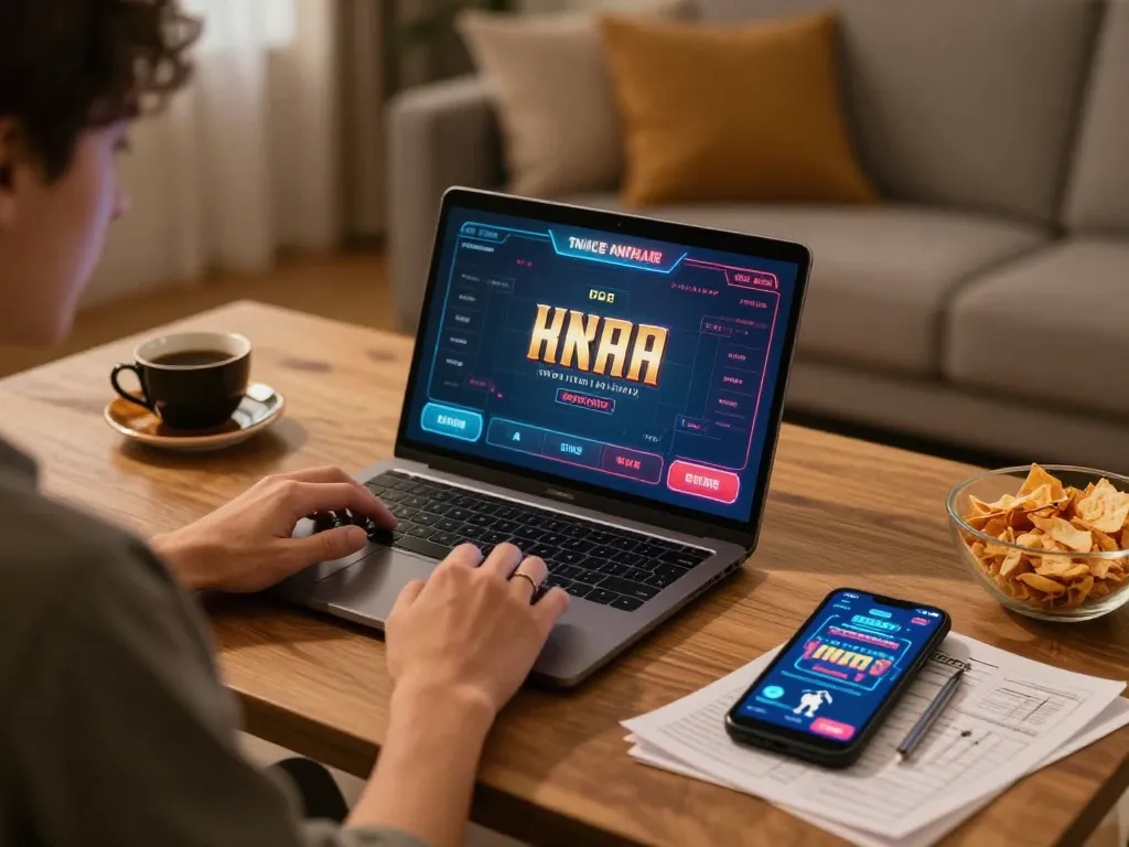 Engaged player at home using ho88 online casino for strategic gaming experience.
