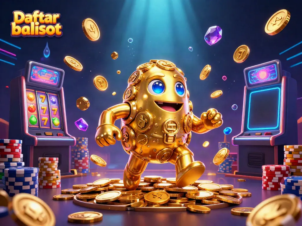 Engage with Daftar balisot featuring vibrant casino elements and animated gold golem in action.