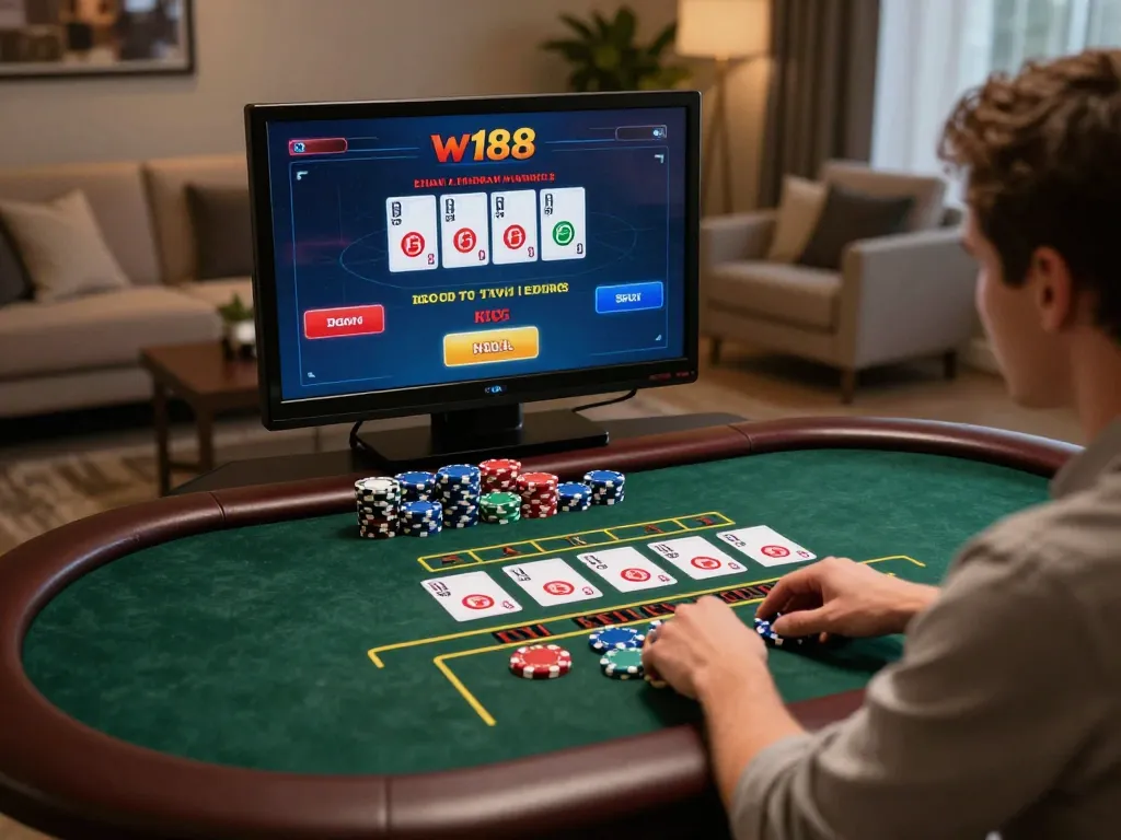 Players engaging in strategic gameplay on the w188 blackjack table online with vibrant chips.