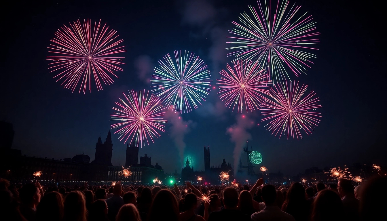 Buy fireworks Manchester with a thrilling display above excited viewers in the vibrant night sky.