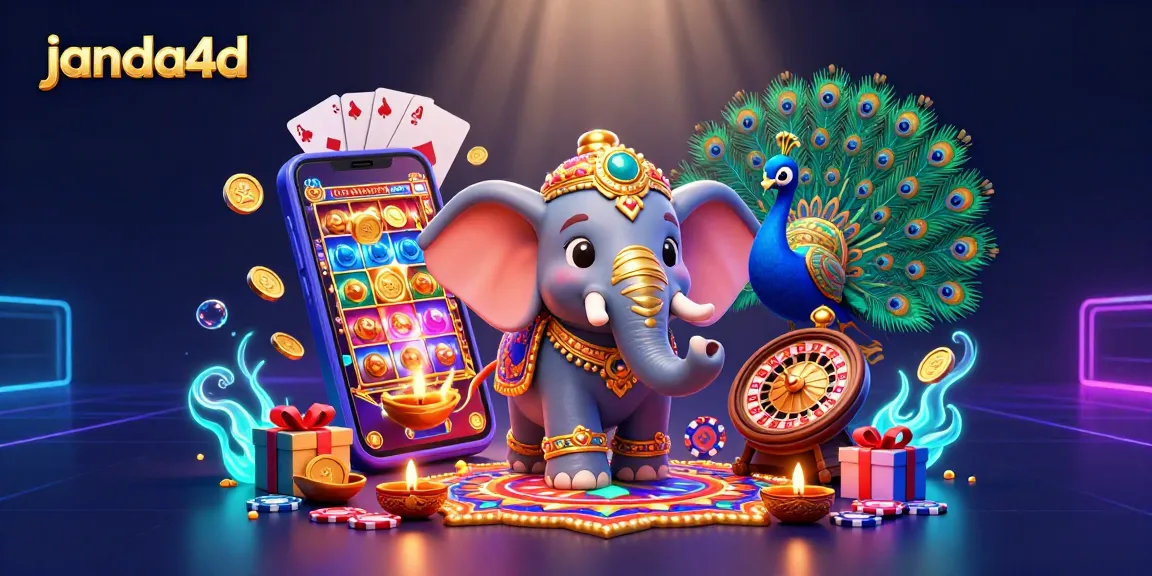 Permainan slot janda4d hadir dengan mesin slot berkilau dan koin emas yang meluncur, menciptakan semangat kasino yang memikat.