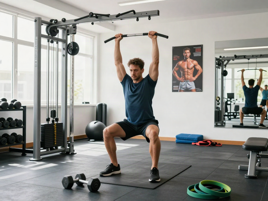 Swiss Chems fitness enthusiast showcasing premium training equipment in a vibrant gym.