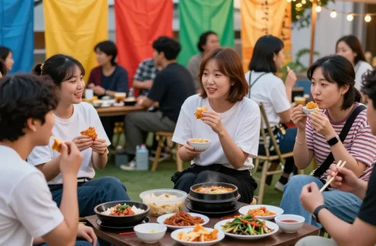 Engaging gathering at https://hanadultalk.com discussing Asian entertainment trends with diverse participants in a friendly atmosphere.