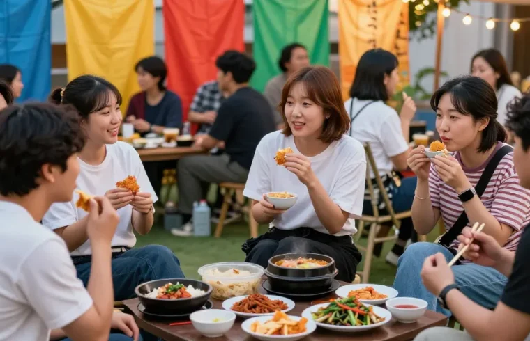 Engaging gathering at https://hanadultalk.com discussing Asian entertainment trends with diverse participants in a friendly atmosphere.